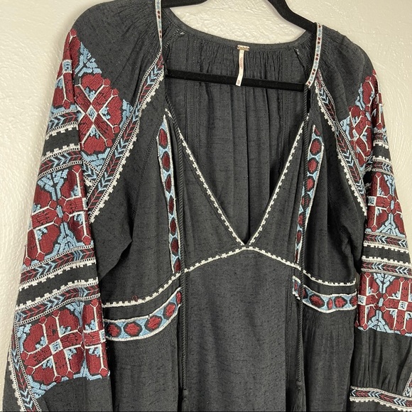 Free People All My Life Embroidered Black Smocked Long Sleeve Mini Dress XS - Picture 7 of 14